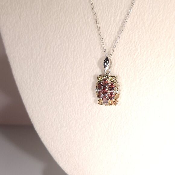 Zircon Red Zircon 14k YG Pendant Necklace ITALY Chain - Picture 10 of 11